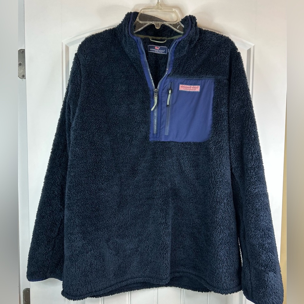 Vineyard Vines Stillwater High Pile Sherpa 1/4 Zip Navy Fleece Pullover Men’s M